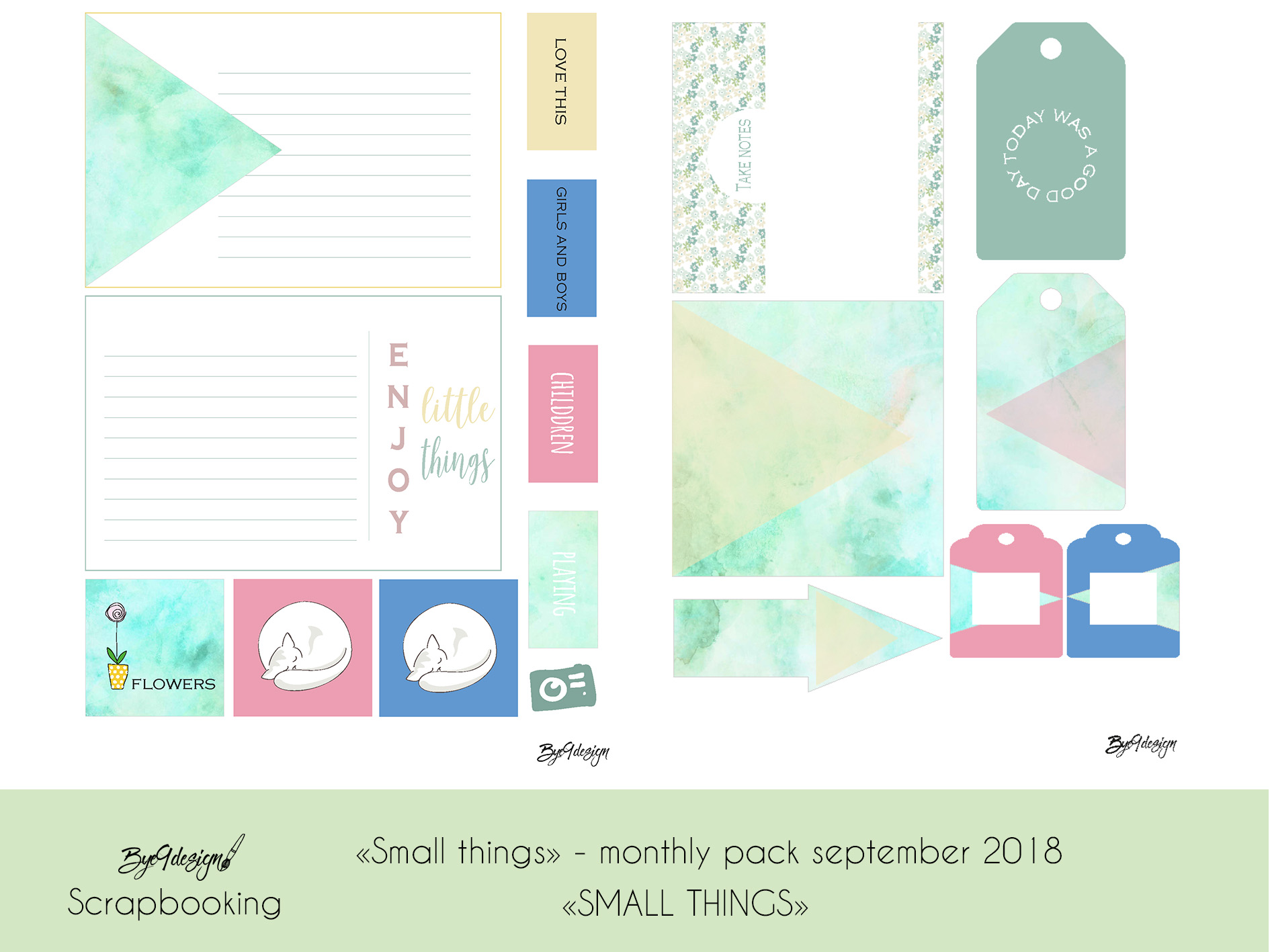 Duse farger og "small things" i scrappepakken for september
